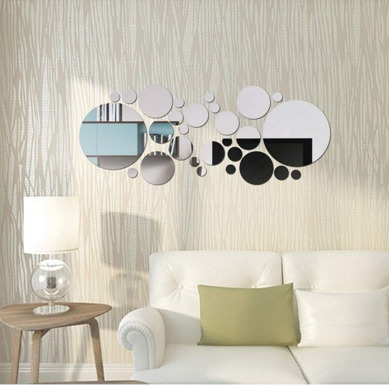 KimDaro 56 Pieces Flexible Mirror Wall Stickers Set Removable Acrylic Mirror Circle Self Adhesive Plastic Mirror Decal for Home Decor (Round) - Image 3