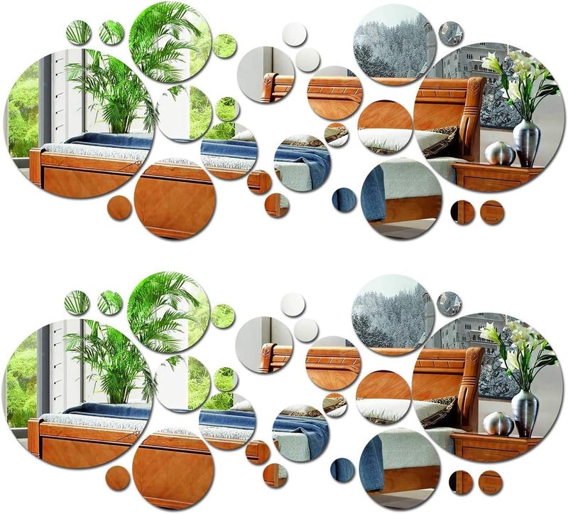 KimDaro 56 Pieces Flexible Mirror Wall Stickers Set Removable Acrylic Mirror Circle Self Adhesive Plastic Mirror Decal for Home Decor (Round) - Image 1