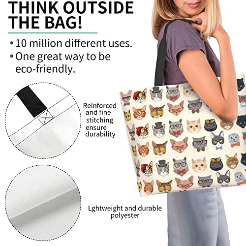 bositigo Funny Cat Tote Bag for Women,Cute Purse Gifts for Cat Lovers,Kitty Print Shoulder Reusable Shopping Handbags Casual Travel Polyester Summer Beach Grocery Bag Holiday Gifts - Image 4