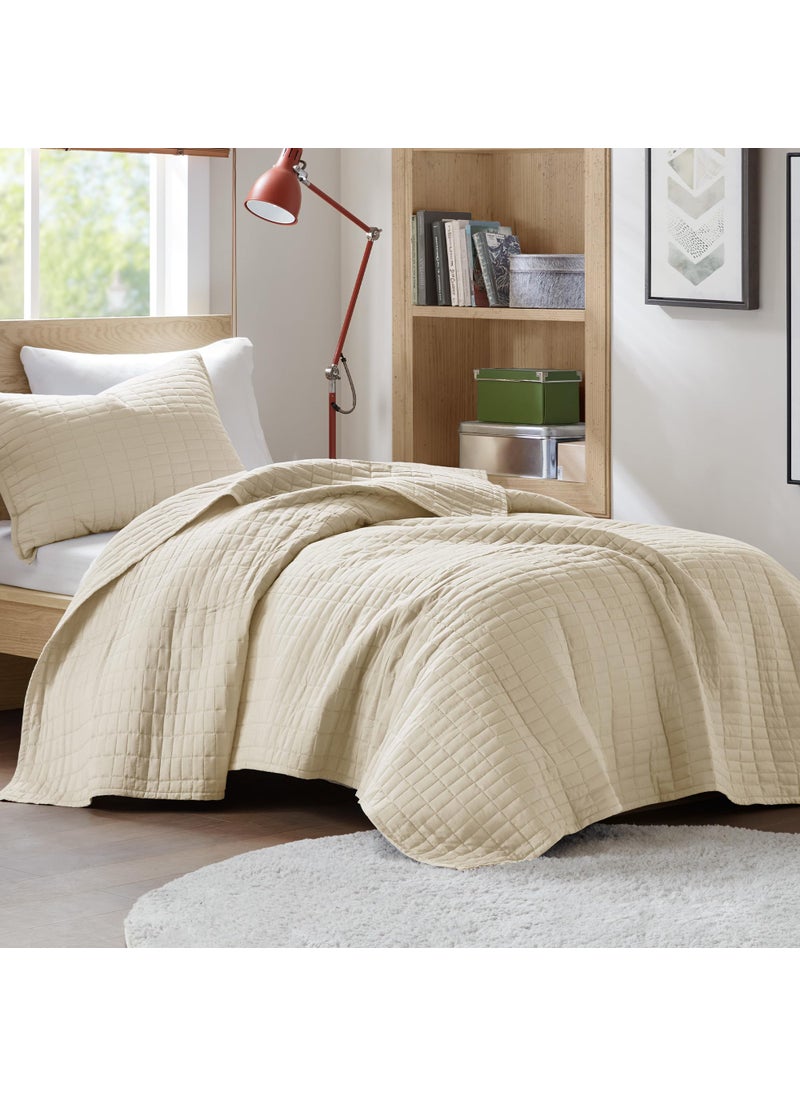 Comfort Spaces Comfort Spaces Kienna Quilt SetLuxury Double Sided Stitching Design Summer Blanket Lightweight Soft All Season Bedding Layer Matching Sham Ivory Coverlet TwinTwin XL66x90 2 Piece 