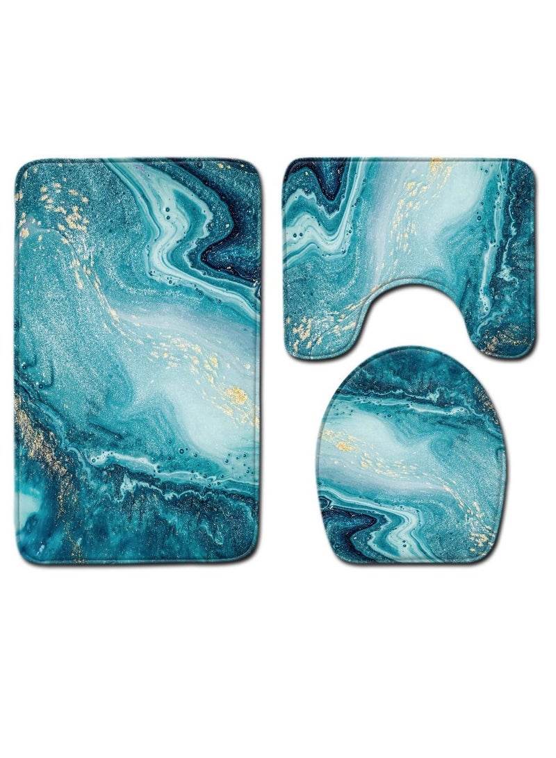Bluejw Marble Bathroom Rug Set,3 Pieces Bath Mats Set For Bathroom,Vintage Style Non-Slip Washable Cover Floor Rug Decorations For Kitchen Bathroom Bedroom - Image 1