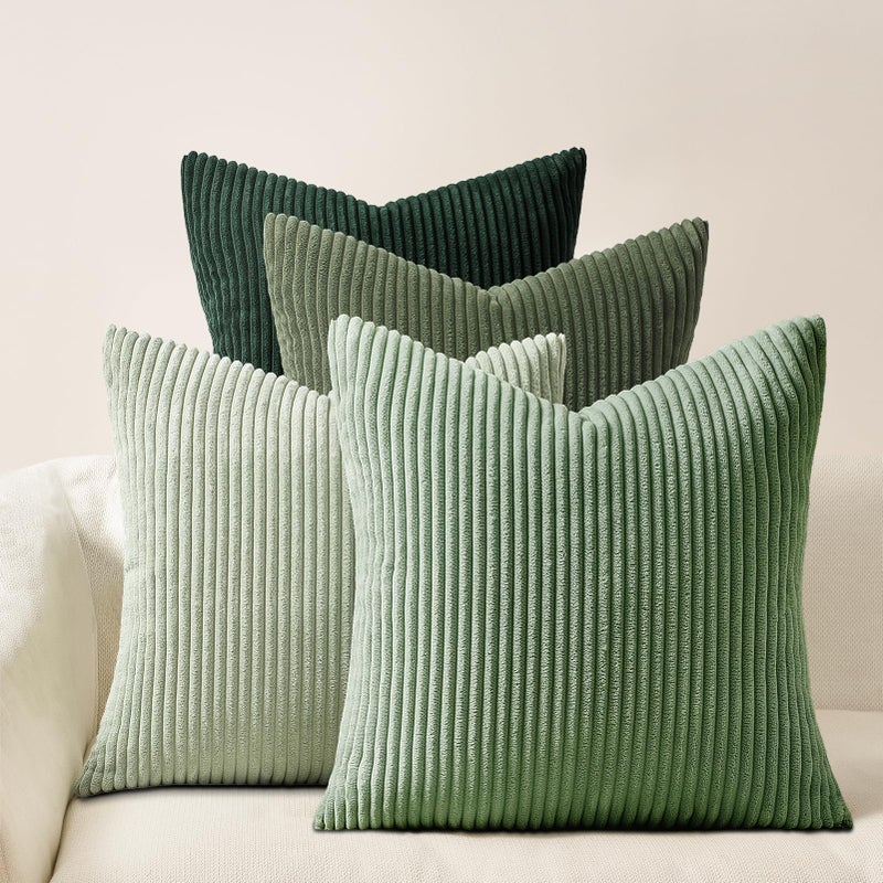 Topfinel Light Green Decorative Throw Pillow Covers Green SeriesWinter Fluffy Corduroy Striped Euro Pillows Shams for Couch Bed BedroomWestern Modern Hunter Green Pillowcase 20x20 Inch Set of 4 - Image 2