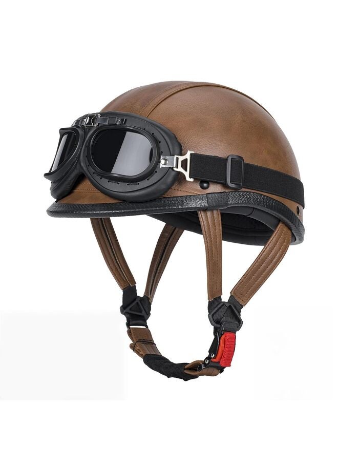 Handmade Leather Motorcycle Helmet Retro Half Face Helmet for Adults Men and Women, Lightweight Open Face 1/2 Vintage Helmets for Moped Cruiser Scooter (Brown XXXL) - Image 5