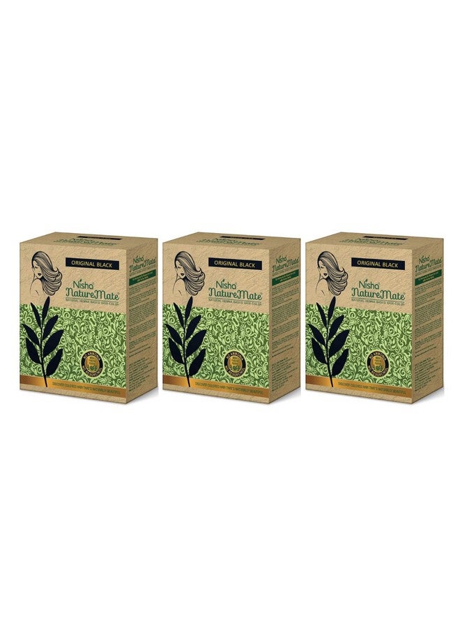 نيشا صبغة شعر نيشا نيتشر ميت القائمة على الحناء خالية من الأمونيا 100% حماية عشبية ولمعان قوي يدوم طويلاً، 180 جرام (60 جرام × 3 عبوات، أسود طبيعي) - Image 1