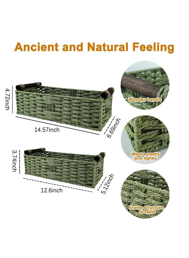 nestery Green Toilet Paper Basket for Bathroom Organizers And Storage, Wicker Toilet Paper Holder Basket with Handles for Desk, Counter, Toilet Tank Topper, Boho Coastal Bathroom Decor 2 PCS - Image 5