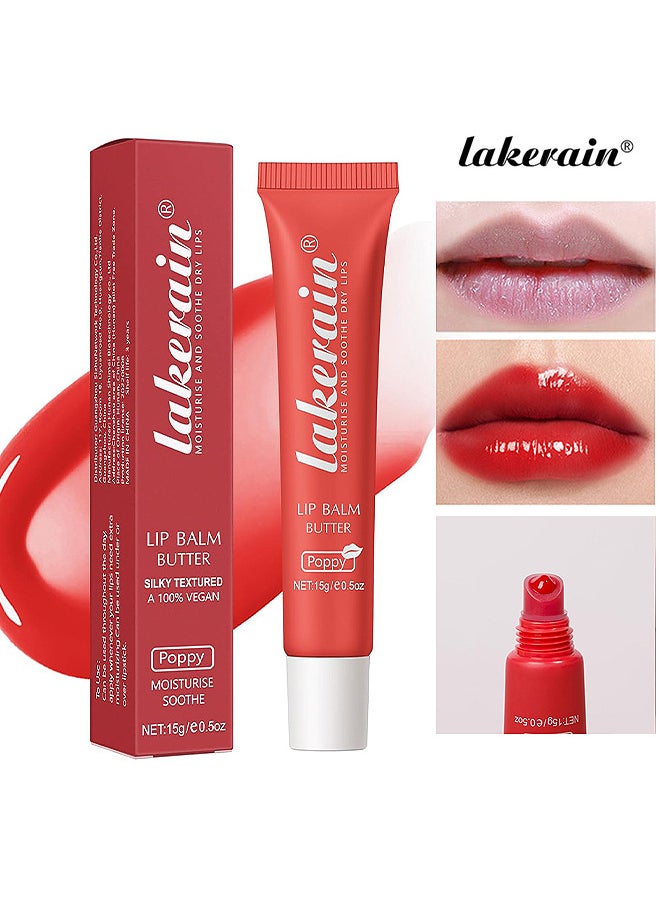 lakerain - Lip Balm Butter, Hydrating Lip Balm With Glossy Finish, Moisturizing Lip Balm Care For Soft And Smooth Lips, Lip Treatment For Dry, Chapped Lips (Poppy) - Image 1