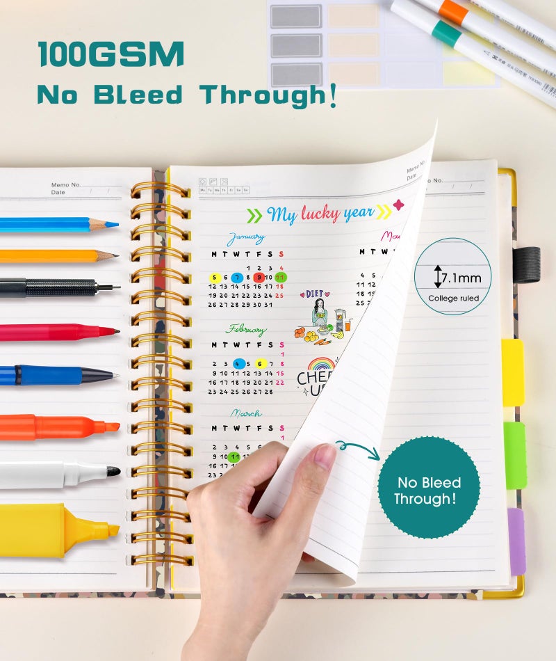 dilitego Hardcover Spiral Notebook Journal with Removable Dividers Tabs, 300 Pages 5 Subject Notebook College Ruled, 8"x10" Large B5 Notebooks for Work School Note taking, Journal for Women, Flower - Image 5