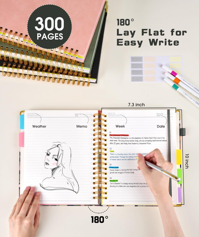 dilitego Hardcover Spiral Notebook Journal with Removable Dividers Tabs, 300 Pages 5 Subject Notebook College Ruled, 8"x10" Large B5 Notebooks for Work School Note taking, Journal for Women, Flower - Image 2