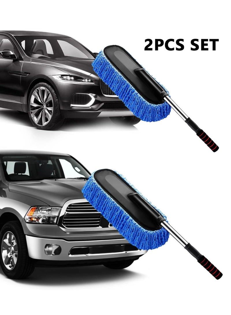 Car Duster 2Pcs Set , Car Cleaning Brush Mop,Extendable Long Handle Microfiber Car Duster Exterior Scratch Free Car Cleaning Tool, Car Dust Brush for Truck, Pickup, SUV, RV, Motorcycle, Boats and Home Cleaning Bundle - Image 1