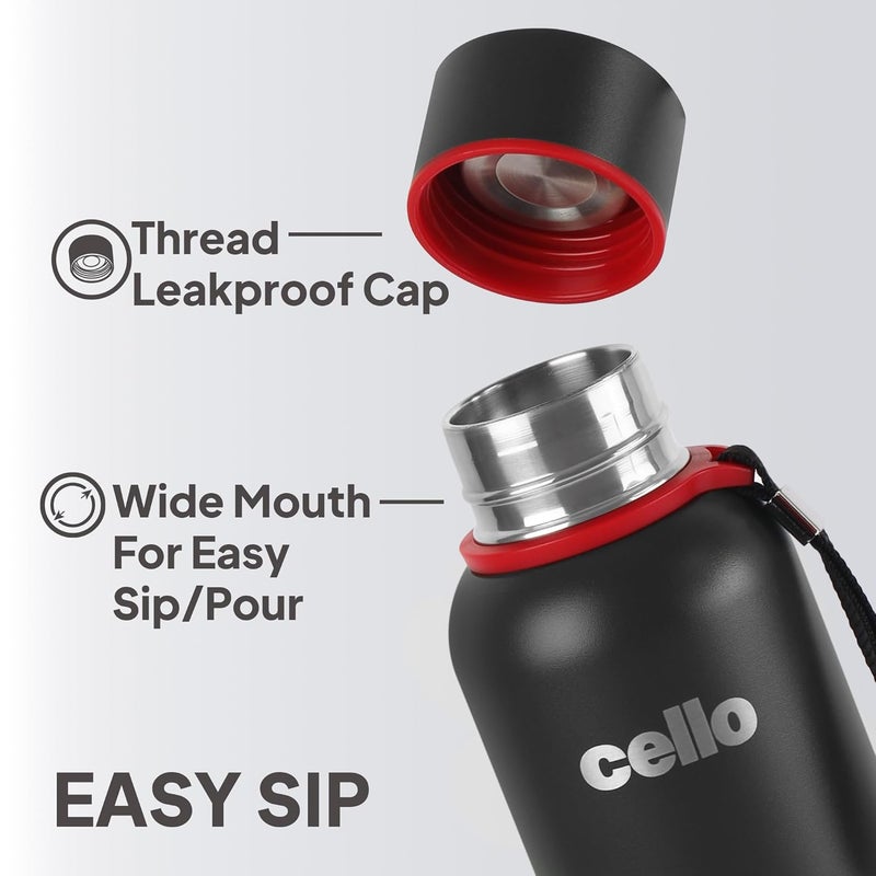 Cello Cello Duro Kent Thermosteel Flask with DTP Coating, 750ml, Black | 24 Hours Hot and Cold Stainless Steel Bottle | Flask for Tea Coffee | Ideal for Office, Gym, Home, Hiking, Trekking, Travel Bottle  - Image 4