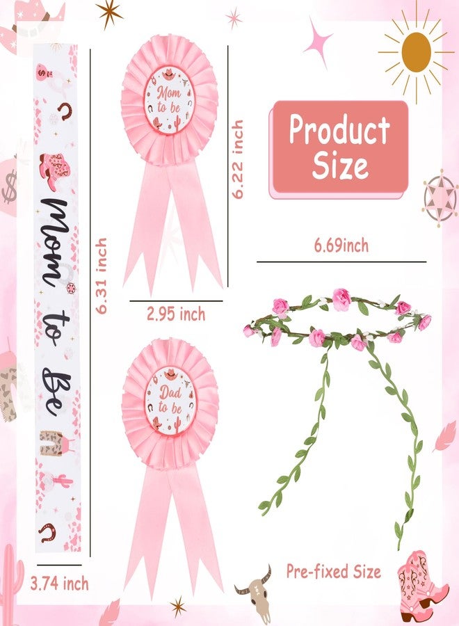 Serencatcher Cowgirl Baby shower Sash and Pins Set, Western Baby Shower Decorations Mom Dad To Be Sash Mom Dad To Be Pin Flower Headband for Western Cowgirl Cowboy Gender Reveals Party Pregnancy Props - Image 4