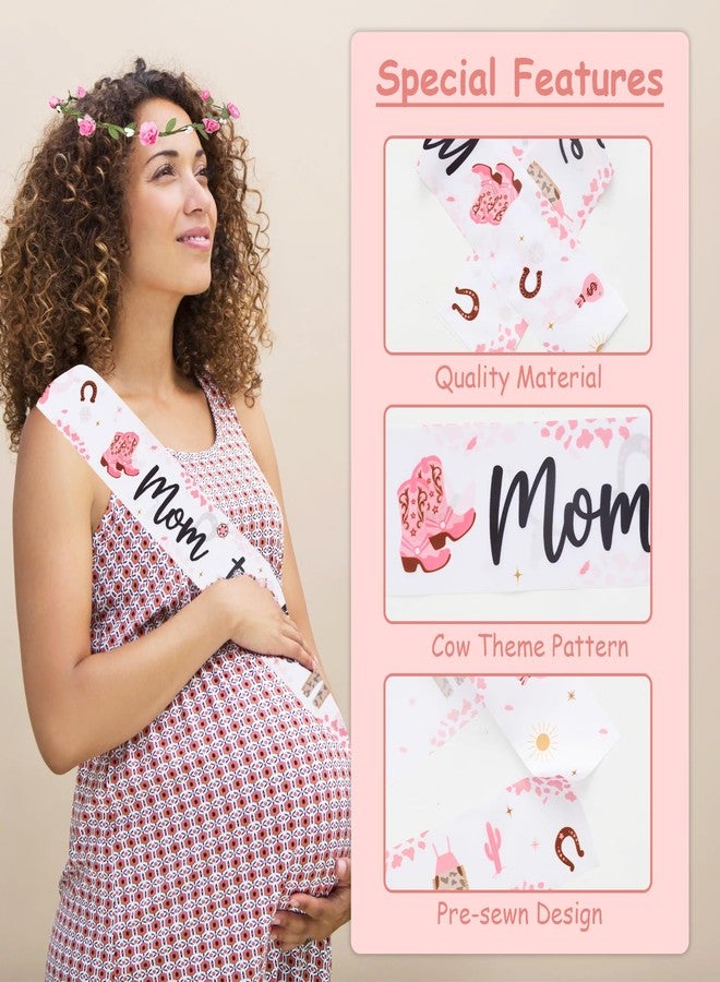 Serencatcher Cowgirl Baby shower Sash and Pins Set, Western Baby Shower Decorations Mom Dad To Be Sash Mom Dad To Be Pin Flower Headband for Western Cowgirl Cowboy Gender Reveals Party Pregnancy Props - Image 3