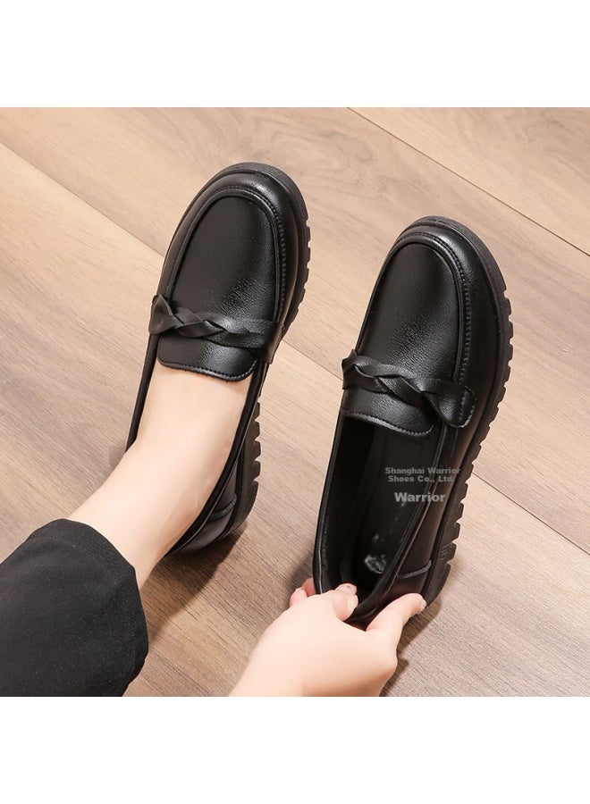 Pull Back Huili Mom Shoes, Comfortable For Elderly In Spring And Autumn, Suitable For Middle-aged Women Aged 50-60, Soft Sole Non-slip Leather Shoes For Middle-aged And Elderly, 0044 Black Size 38 - Image 1