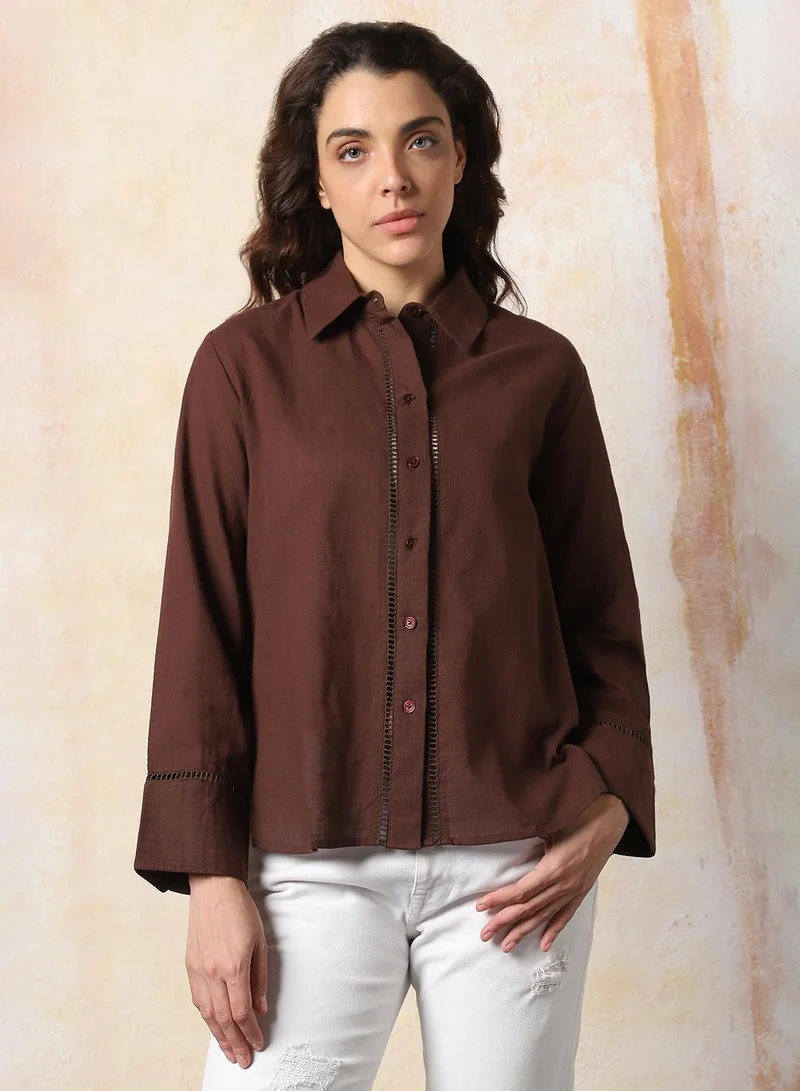 HIGH STAR  Women Oversized Spread Collar Long Sleeves Solid Shirts for Women | Best Price UAE