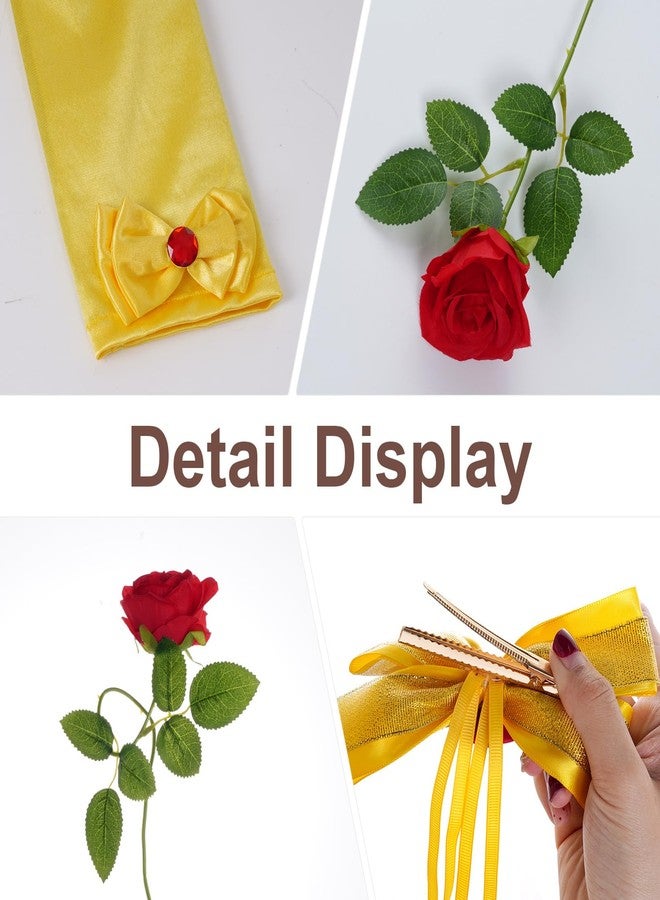 Jmkcoz Princess Costume Accessories for Women Halloween Dress Up Yellow Hair Bow Clips Gloves Choker Rose Set for Birthday Cosplay Party - Image 4