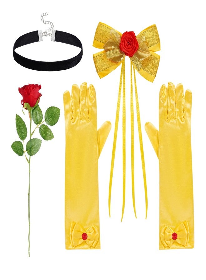 Jmkcoz Princess Costume Accessories for Women Halloween Dress Up Yellow Hair Bow Clips Gloves Choker Rose Set for Birthday Cosplay Party - Image 1