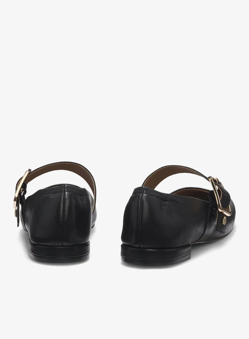 BOSS Leather ballerina pumps with buckled strap