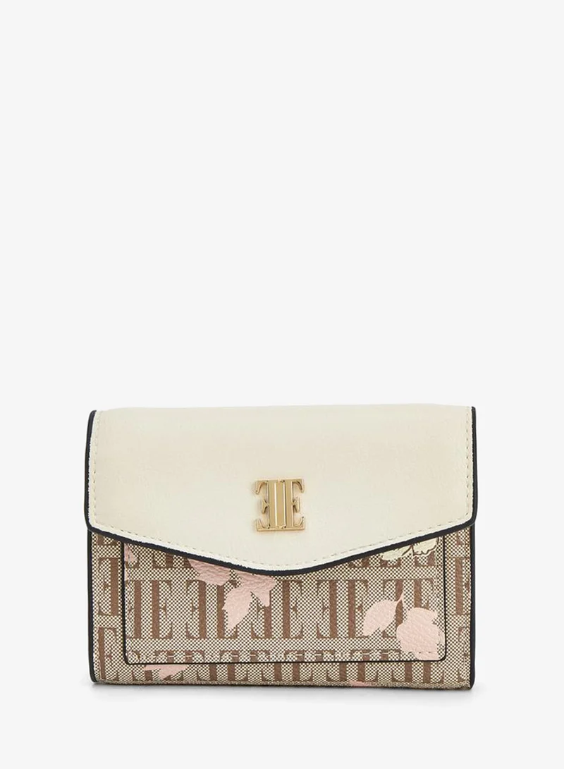 ايل Floral Monogram Print Wallet With Button Closure