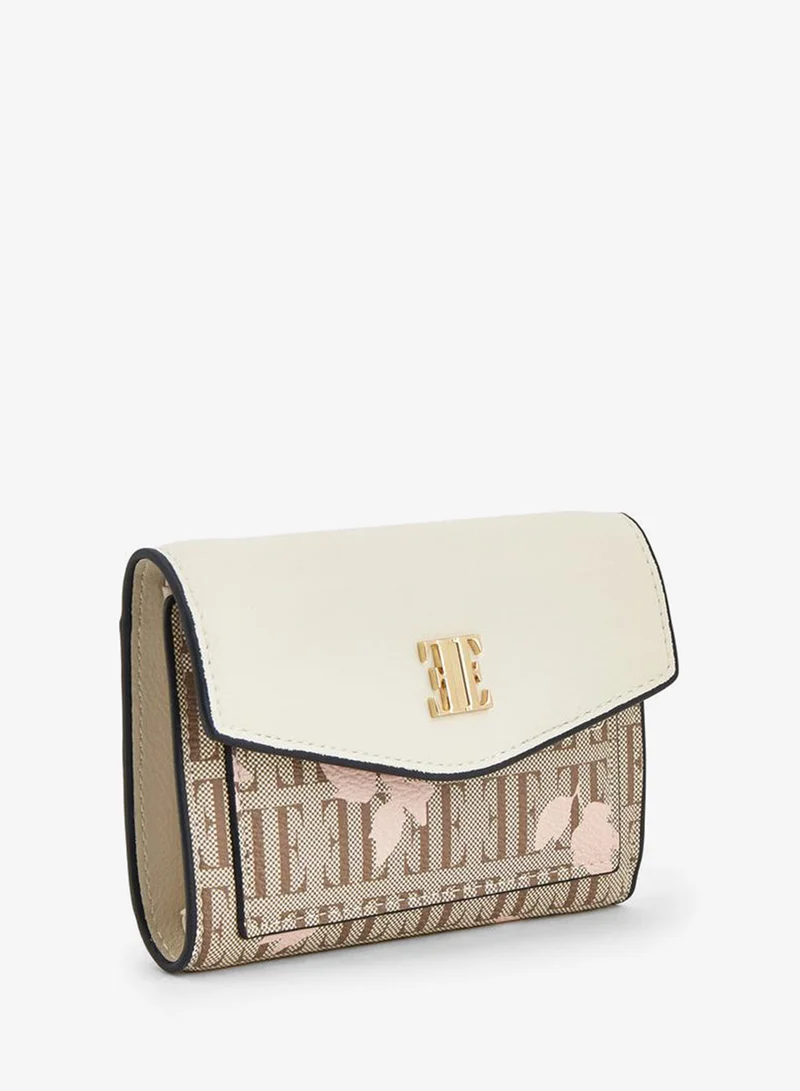 ايل Floral Monogram Print Wallet With Button Closure
