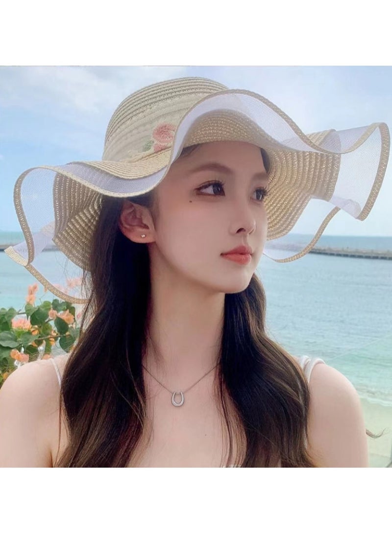 Women's wide brimmed straw woven Panama hat, soft wool hat, summer beach sun hat, women's straw hat  - Image 1