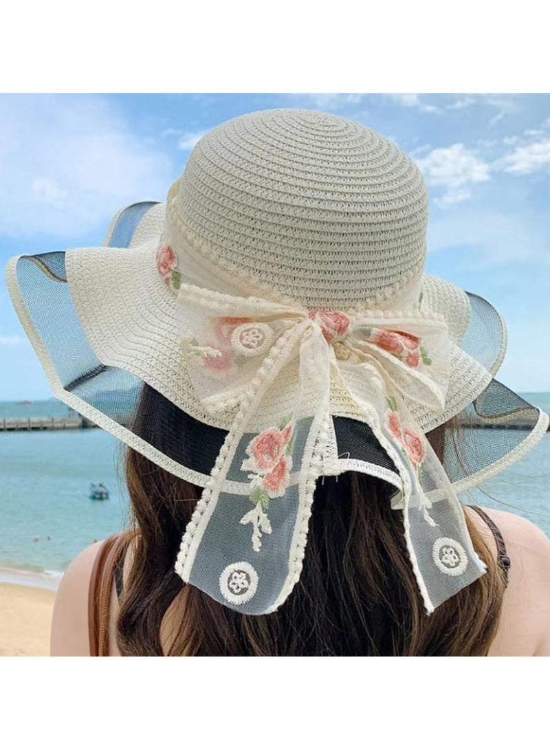 Women's wide brimmed straw woven Panama hat, soft wool hat, summer beach sun hat, women's straw hat  - Image 5
