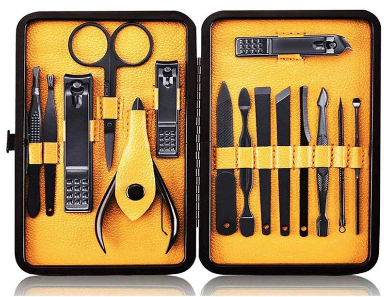 QLNE Nail Clippers Sets High Precisio Stainless Steel Nail Cutter Pedicure Kit Nail File Sharp Nail Scissors and Clipper Manicure Kit Fingernails & Toenails with Portable Stylish case (Yellow 15-Pieces) - Image 1