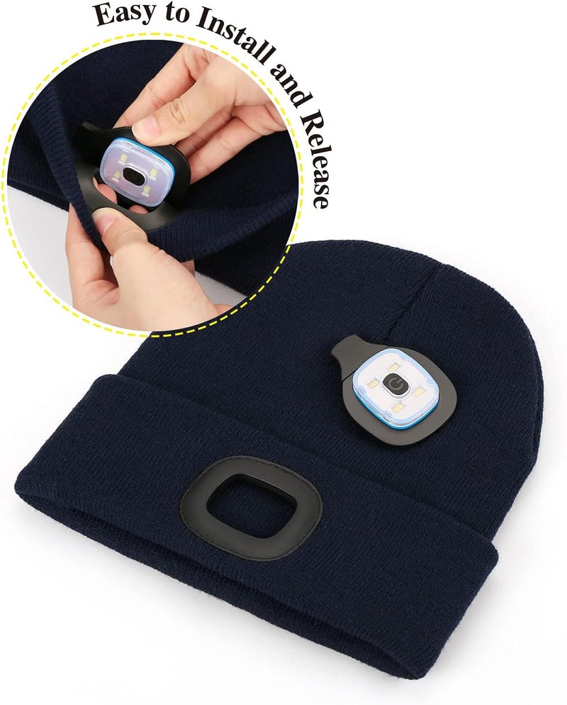 MELASA Unisex Hat with Light, USB Rechargeable Hands Free Headlamp LED Beanie, Winter Gifts for Men Dad Father Husband Him - Image 4