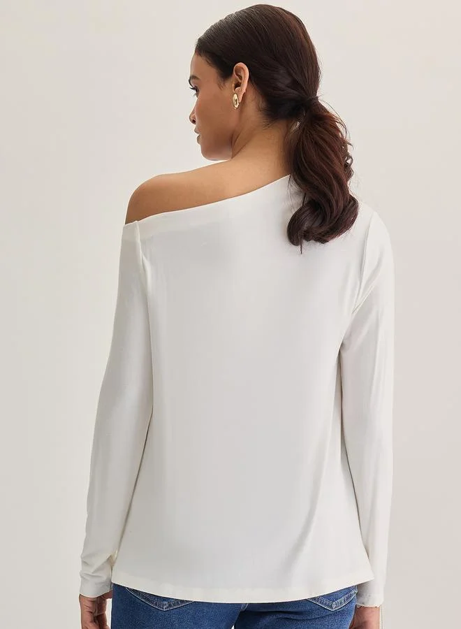 Femmella  White Knit One-Shoulder Top for Women | Best Price UAE