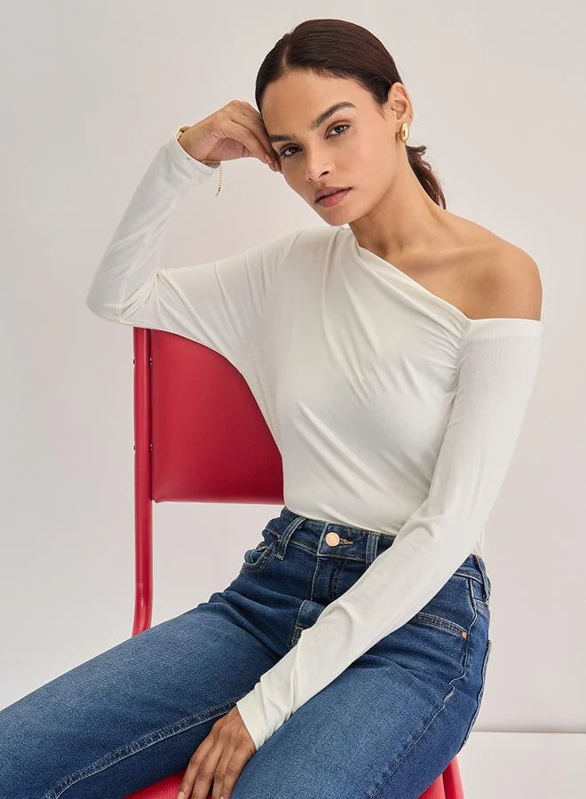Femmella  White Knit One-Shoulder Top for Women | Best Price UAE