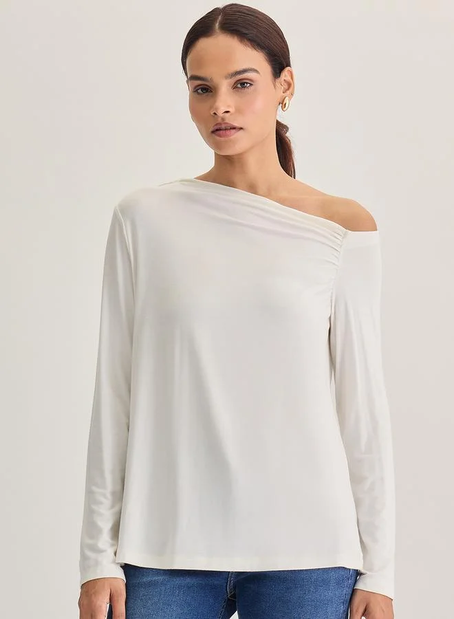 White Knit One-Shoulder Top