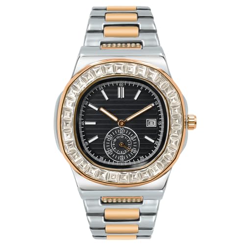 BARAMON Wrist Watches for Men, Nautilus Stainless Steel Quartz Movement Date Luxury Diamond Style Men's Luminous Hands Casual Business Watches - Image 1