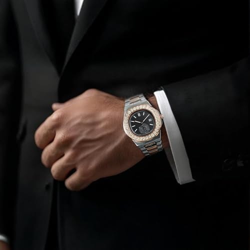BARAMON Wrist Watches for Men, Nautilus Stainless Steel Quartz Movement Date Luxury Diamond Style Men's Luminous Hands Casual Business Watches - Image 4