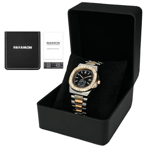 BARAMON Wrist Watches for Men, Nautilus Stainless Steel Quartz Movement Date Luxury Diamond Style Men's Luminous Hands Casual Business Watches - Image 5