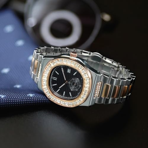 BARAMON Wrist Watches for Men, Nautilus Stainless Steel Quartz Movement Date Luxury Diamond Style Men's Luminous Hands Casual Business Watches - Image 3