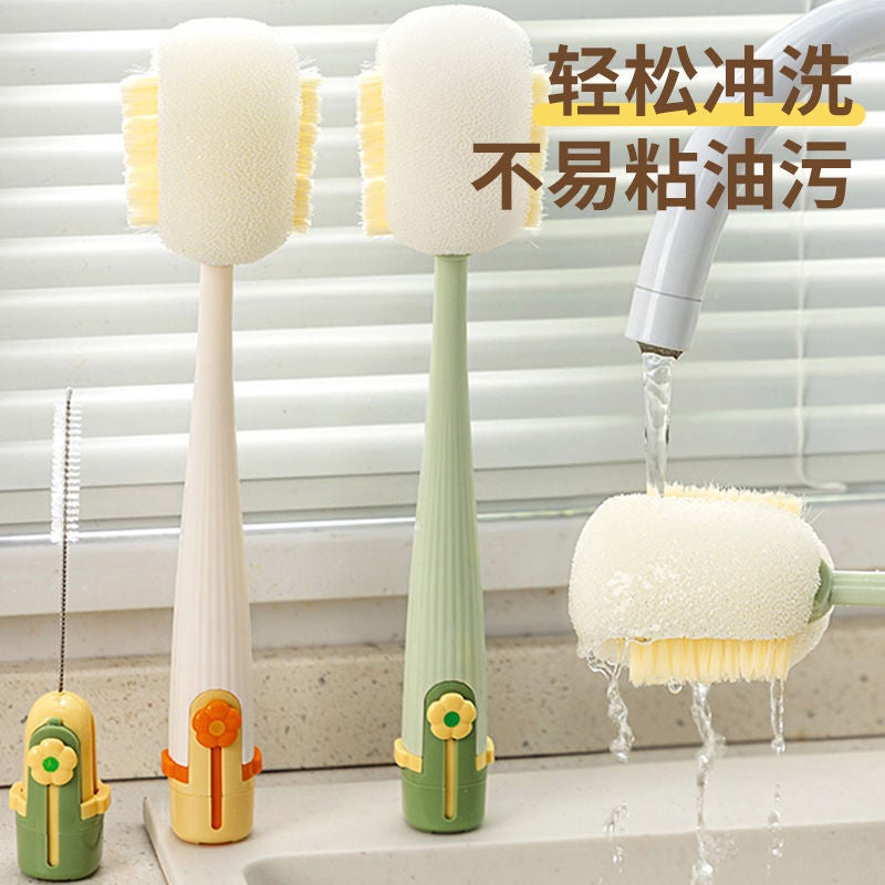 New Five-In-One Cup Brush for Cleaning Baby Bottle Lids, Special Tool for Thermos Cups, Multifunctional Cleaning and Stain Removal Sponge Brush - Image 4