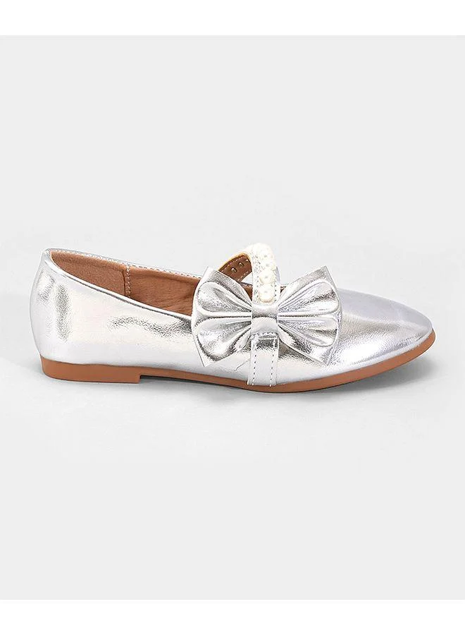 Mark & Mia Mark & Mia Pearls Embellished Bow Applique Slip On Ballerinas - Silver