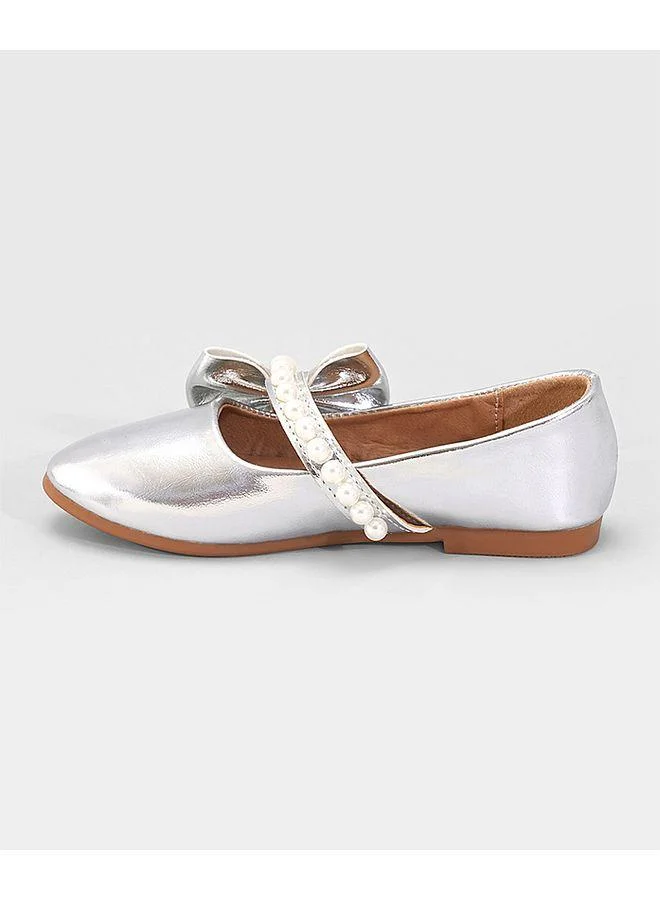 Mark & Mia Mark & Mia Pearls Embellished Bow Applique Slip On Ballerinas - Silver