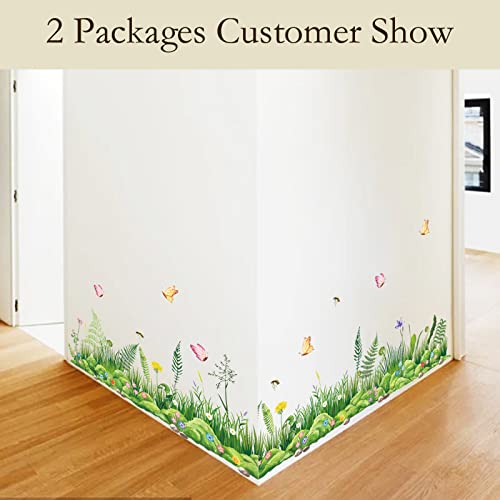 decalmile Green Grass Wall Decals Meadow Ferns Butterflies Wall Stickers Corner Bedroom Living Room Kitchen Wall Decor - Image 3