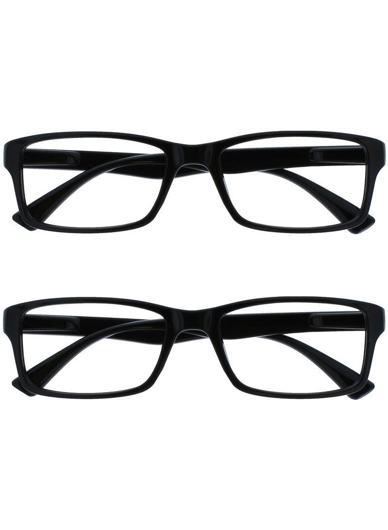OPULIZE PEP Reading Glasses for Women Men - Value 2 Pack - Large Rectangular Designer Frame - Comfort Spring Hinges - Scratch Resistant - Black UVR+2.50 - Image 1