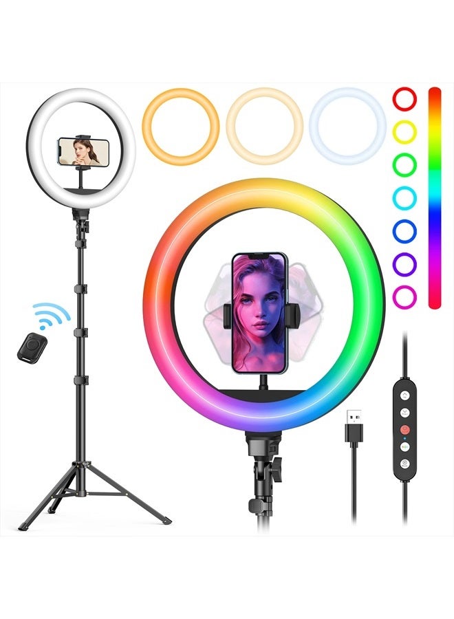 10" Ring Light with Stand 72'' Tall & Phone Holder,38 Color Modes Selfie Ring Light with Tripod Stand,Stepless Dimmable/Speed LED Ring Light for iPhone & Android,YouTube, Makeup,TIK Tok