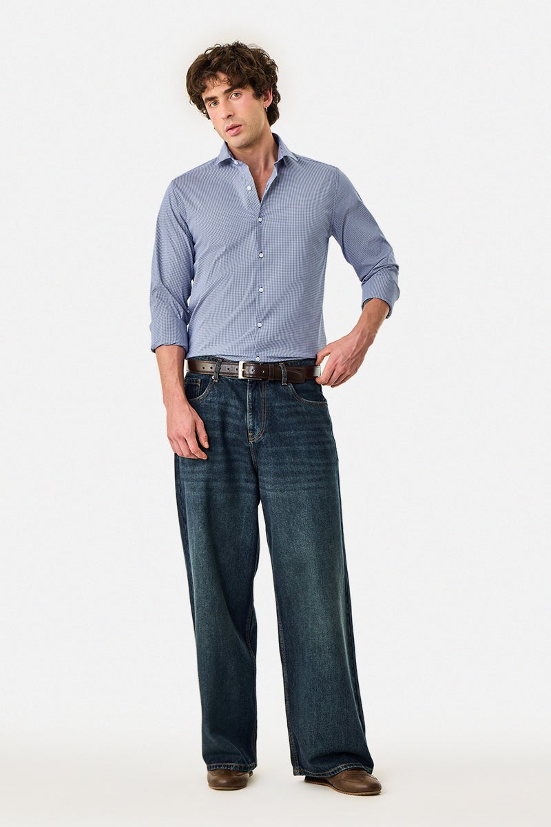 SNITCH Slim Fit Stretch Gingham Check Shirt - Image 2
