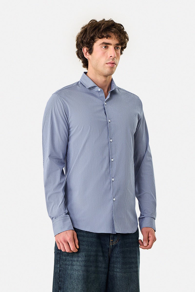 SNITCH Slim Fit Stretch Gingham Check Shirt - Image 4