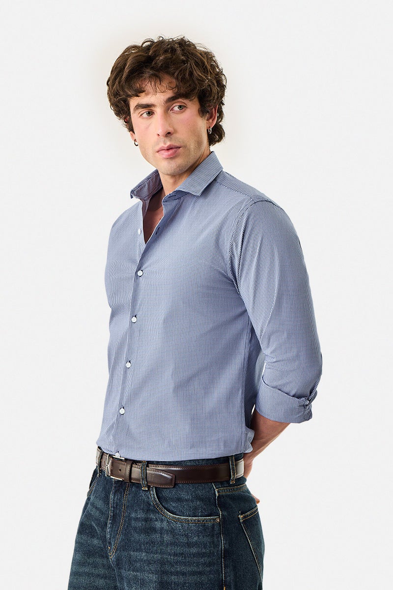 SNITCH Slim Fit Stretch Gingham Check Shirt - Image 1