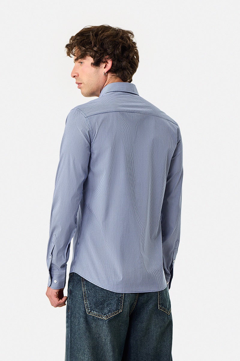 SNITCH Slim Fit Stretch Gingham Check Shirt - Image 5