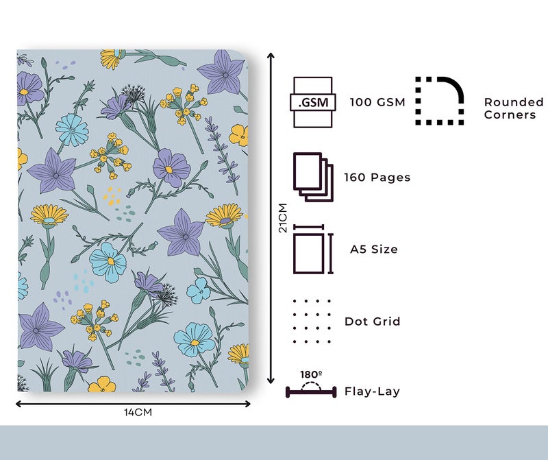 BOUND N FOUND Notebook: 100 GSM, A5, Dot Grid, 160 Pages, Journal Diary (Floral) - Image 2