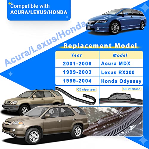 RAINTOK Windshield Wiper Blades Replacement for 1999-2004 Honda Odyssey / 1999-2003 Lexus RX300 Original Factory Quality Front Rear Wipers Blade Set for My Car - 24" 21" 16" - Image 2