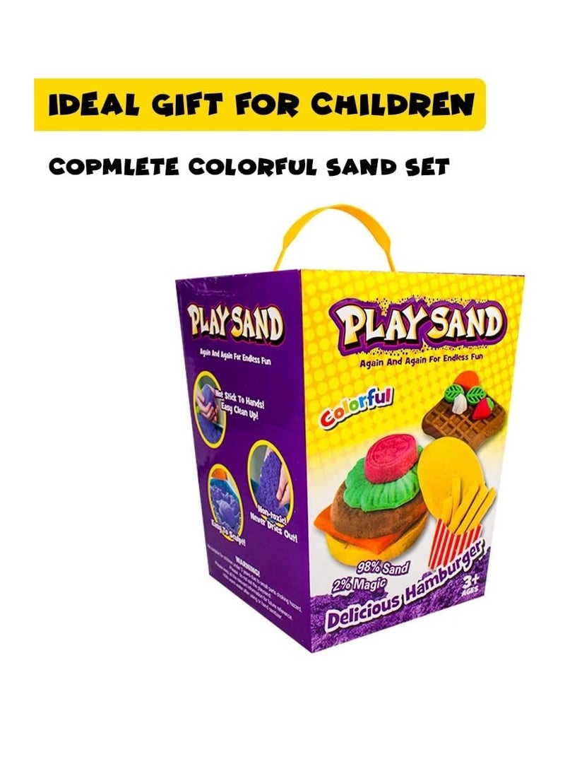 UKR Magical Moldable Sand Kit – 908g Colorful Craft Toys for Kids with Hamburger Molds & Tools – Sensory DIY Educational Set for Indoor & Outdoor Play (Food Fun) - Image 2