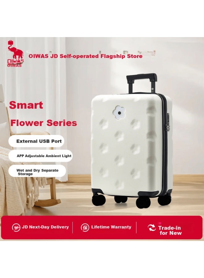 Oiwas Luminous Flower 20-inch Multifunctional Large Capacity Charging Carry-on Suitcase For Women - Image 1