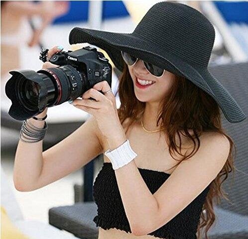 ericotry Women's Ridge Wide Floppy Brim Summer Hat Large Brimmed Garden Beach Sun Hat Big Summer Sun Hat Straw Cap Party Garden Travel Black - Image 2