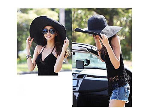 ericotry Women's Ridge Wide Floppy Brim Summer Hat Large Brimmed Garden Beach Sun Hat Big Summer Sun Hat Straw Cap Party Garden Travel Black - Image 4
